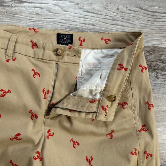 J.Crew Lobster Print Chino Pants High Rise Khaki Red Embroidered 10P - Picture 3 of 8